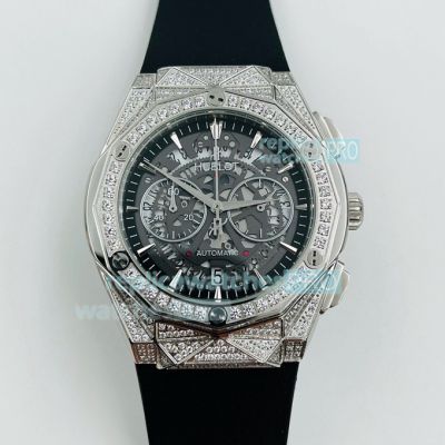 Hublot Big Bang Replica Watch SS Rhombus Case Diamond Bezel Skeleton Dial 42MM